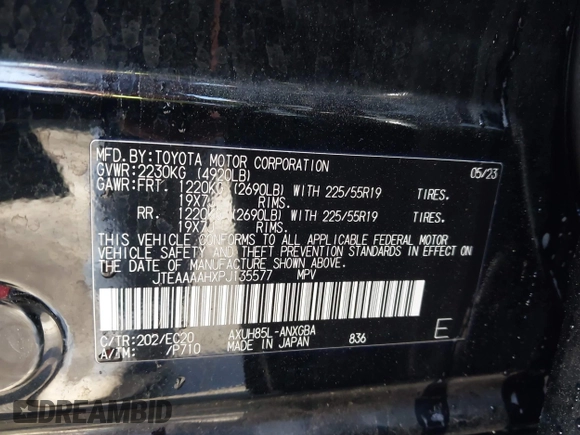 2023 Toyota Venza LE z VIN JTEAAAAHXPJ135577, wystawiony jako IAAI lot #41938935 z przebiegiem 74 046 mil mil oraz . Historia ofert i sprzedaży dostępna na DreamBid. Obrazek 9.