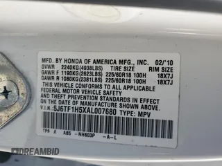 2010 Honda Accord Crosstour EX-L with VIN 5J6TF1H5XAL007680, listed as a Copart auction lot 50163785 with 208,379 mi miles and Salvage Title. Bid and sale history available at carsss.com. Image 14.