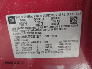2015 Chevrolet Silverado 1500 LT with VIN 3GCUKREC0FG261927, listed as a IAAI auction lot 41598096 with Not Provided miles and . Bid and sale history available at DreamBid. Image 9.