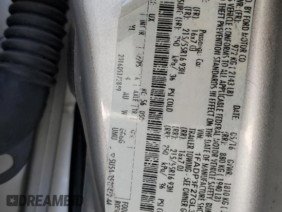 2016 Ford Focus SE with VIN 1FADP3F27GL336945, listed as a Copart auction lot 57811575 with 134,015 mi miles and Salvage title. Bid and sale history available at DreamBid. Image 12.