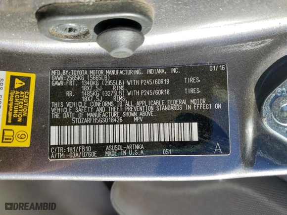 2016 Toyota Highlander LE with VIN 5TDZARFH5GS018426, listed as a Copart auction lot 42460615 with 103,063 mi miles and Salvage Title. Bid and sale history available at carsss.com. Image 14.