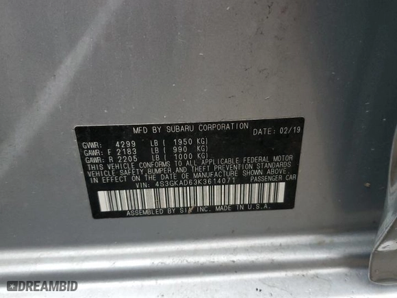 2019 Subaru Impreza Premium with VIN 4S3GKAD63K3614071, listed as a Copart auction lot 84074474 with 0 mi miles and Salvage Title. Bid and sale history available at carsss.com. Image 13.