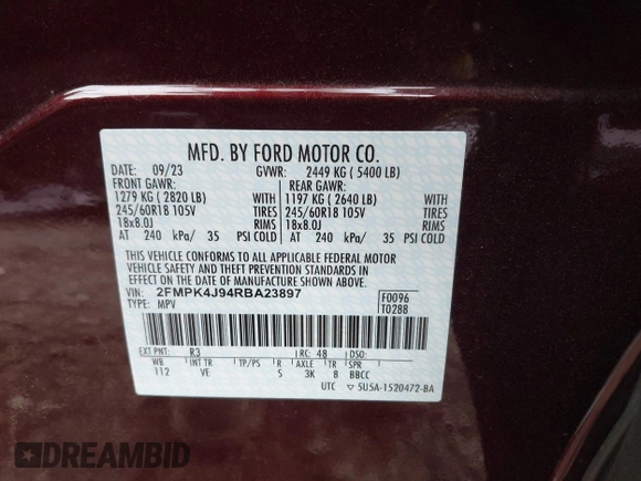 2024 Ford Edge SEL z VIN 2FMPK4J94RBA23897, wystawiony jako IAAI lot #41810930 z przebiegiem 7 110 mil mil oraz . Historia ofert i sprzedaży dostępna na DreamBid. Obrazek 9.