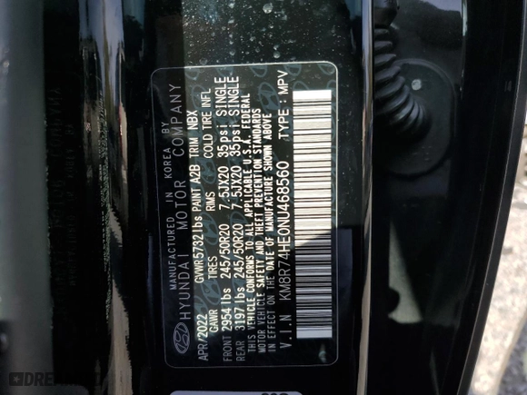 2022 Hyundai Palisade Calligraphy with VIN KM8R74HE0NU468560, listed as a Copart auction lot 48054665 with 55,084 mi miles and Salvage Title. Bid and sale history available at carsss.com. Image 14.