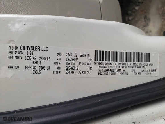 2008 Chrysler Town & Country Touring with VIN 2A8HR54P68R710057, listed as a Copart auction lot 47492085 with 141,839 mi miles and Salvage Title. Bid and sale history available at carsss.com. Image 13.