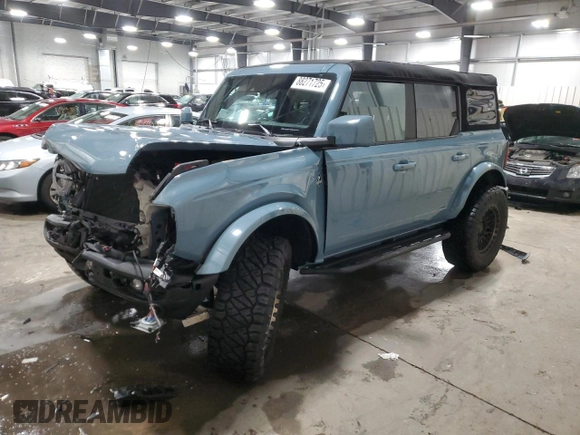 2023 Ford Bronco with VIN 1FMDE5DH0PLB18716, listed as a Copart auction lot 88271725 with 17,334 mi miles and Salvage Title. Bid and sale history available at DreamBid. Image 1.