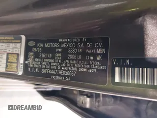 2017 Kia Forte LX with VIN 3KPFK4A71HE056667, listed as a IAAI auction lot 42030307 with 99,320 mi miles. Bid and sale history available at carsss.com. Image 9.