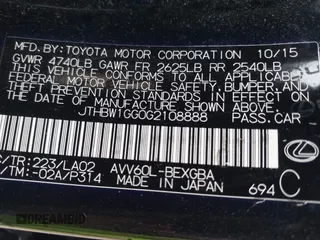 2016 Lexus ES 300h z VIN JTHBW1GG0G2108888, wystawiony jako IAAI lot #42359607 z przebiegiem 119 473 mil mil oraz . Historia ofert i sprzedaży dostępna na DreamBid. Obrazek 9.