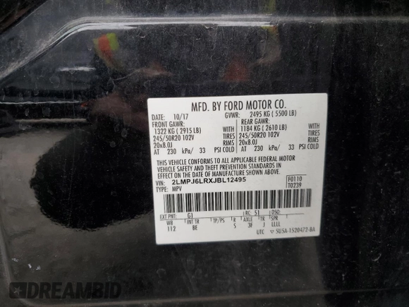 2018 Lincoln MKX Reserve z VIN 2LMPJ6LRXJBL12495, wystawiony jako Copart lot #52304905 z przebiegiem 97 879 mil mil oraz Szkoda całkowita • Salvage title. Historia ofert i sprzedaży dostępna na DreamBid. Obrazek 13.