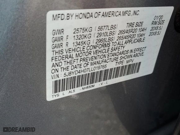 2020 Acura MDX w/Technology/A-Spec Pkg with VIN 5J8YD4H07LL019765, listed as a Copart auction lot 85287284 with 78,975 mi miles and Salvage Title. Bid and sale history available at carsss.com. Image 14.