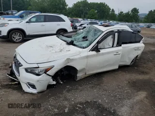 2019 Infiniti Q50 Luxe z VIN JN1EV7AR3KM550773, wystawiony jako Copart lot #61319474 z przebiegiem Nie podano mil oraz Szkoda całkowita • Salvage title. Historia ofert i sprzedaży dostępna na DreamBid. Obrazek 1.