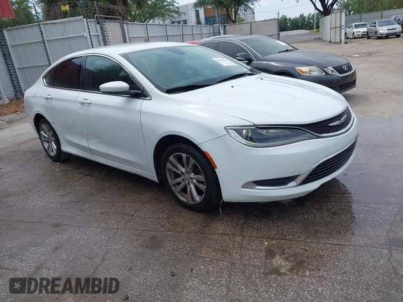 2015 Chrysler 200 Limited with VIN 1C3CCCABXFN675022, listed as a IAAI auction lot 41927925 with 208,380 mi miles. Bid and sale history available at carsss.com. Image 1.