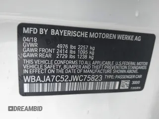 2018 BMW 5 Series 530i xDrive z VIN WBAJA7C52JWC75823, wystawiony jako IAAI lot #41544671 z przebiegiem 138 327 mil mil oraz . Historia ofert i sprzedaży dostępna na DreamBid. Obrazek 9.