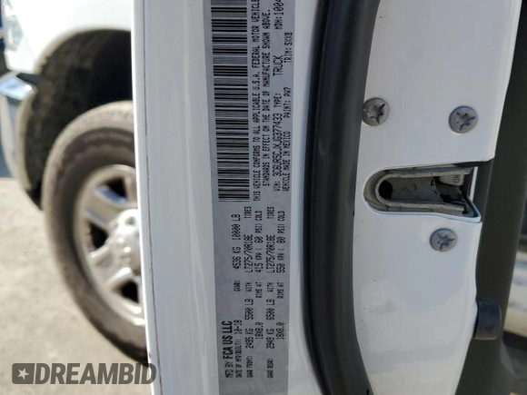 2018 Ram 2500 Tradesman with VIN 3C6UR5CJXJG377433, listed as a Copart auction lot 51590325 with 60,361 mi miles and Salvage title. Bid and sale history available at DreamBid. Image 12.
