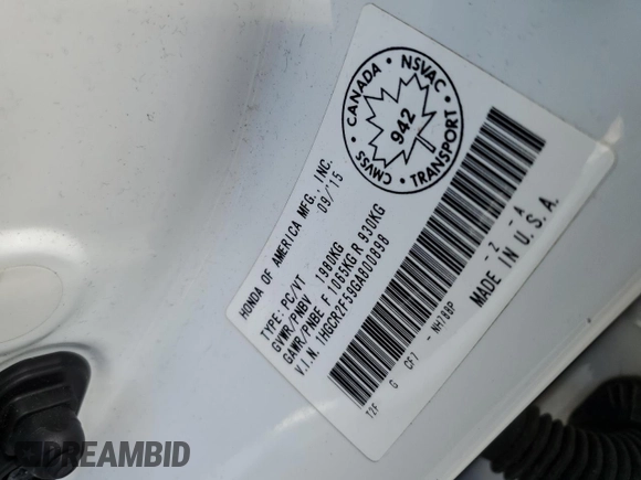 2016 Honda Accord Sport with VIN 1HGCR2F59GA800898, listed as a Copart auction lot 61784645 with 193,001 mi miles and Salvage title. Bid and sale history available at DreamBid. Image 13.
