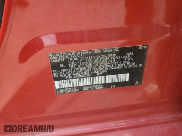 2009 Toyota RAV4 Sport с VIN 2T3BF32V29W007462, выставлен на аукционе Copart как лот 59726075 с пробегом 206 644 миль миль и Списание • Salvage title. История ставок и продаж доступна на DreamBid. Изображение 13.