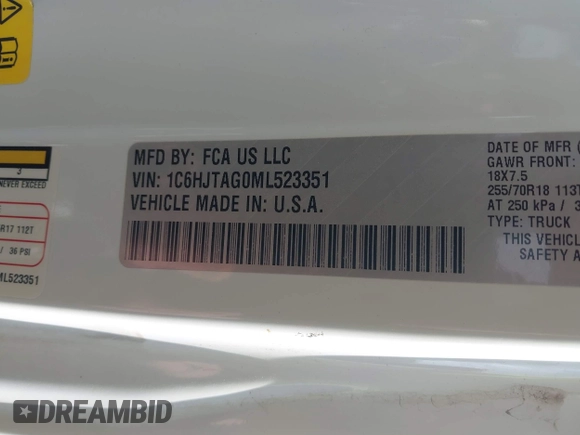 2021 Jeep Gladiator Willys с VIN 1C6HJTAG0ML523351, выставлен на аукционе IAAI как лот 42653040 с пробегом 38 912 миль миль и . История ставок и продаж доступна на DreamBid. Изображение 9.