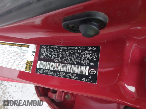 2006 Toyota Prius with VIN JTDKB20UX63186476, listed as a IAAI auction lot 41473818 with 94,092 mi miles and . Bid and sale history available at DreamBid. Image 9.