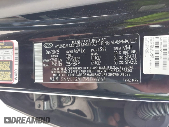 2023 Hyundai Tucson Limited with VIN 5NMJE3AE2PH227654, listed as a IAAI auction lot 41501445 with 46,309 mi miles. Bid and sale history available at carsss.com. Image 9.