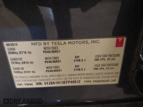 2014 Tesla Model S 60 with VIN 5YJSA1H13EFP49912, listed as a IAAI auction lot 41716661 with 129,776 mi miles and . Bid and sale history available at DreamBid. Image 9.
