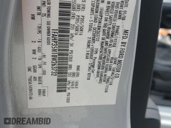 2008 Ford Focus SE with VIN 1FAHP35N18W263732, listed as a Copart auction lot 41765195 with 192,434 mi miles and Salvage Title. Bid and sale history available at carsss.com. Image 14.