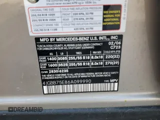 2006 Mercedes-Benz M 500 z VIN 4JGBB75E86A099990, wystawiony jako Copart lot #59701535 z przebiegiem 124 572 mil mil oraz Szkoda całkowita • Salvage title. Historia ofert i sprzedaży dostępna na DreamBid. Obrazek 12.