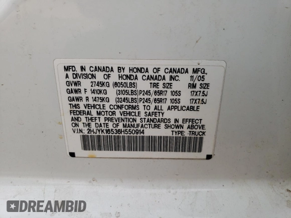 2006 Honda Ridgeline RTL with VIN 2HJYK16536H550914, listed as a Copart auction lot 75486594 with 214,347 mi miles and Salvage Title. Bid and sale history available at carsss.com. Image 14.