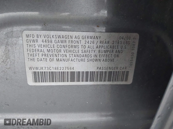 2008 Volkswagen Passat Komfort z VIN WVWJK73C18E227564, wystawiony jako IAAI lot #42251998 z przebiegiem 103 100 mil mil oraz . Historia ofert i sprzedaży dostępna na DreamBid. Obrazek 9.