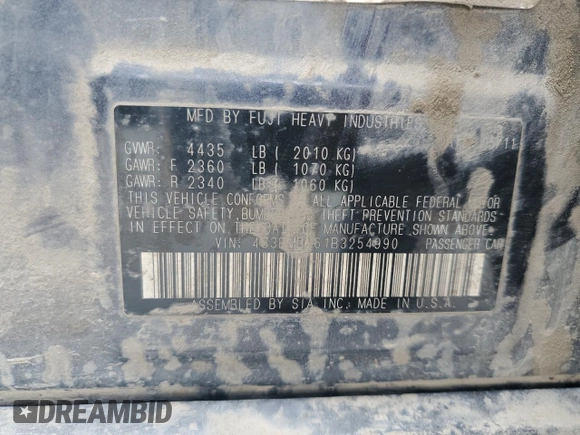 2011 Subaru Legacy Premium with VIN 4S3BMBC61B3254990, listed as a Copart auction lot 55492675 with 233,811 mi miles and Salvage Title. Bid and sale history available at DreamBid. Image 12.
