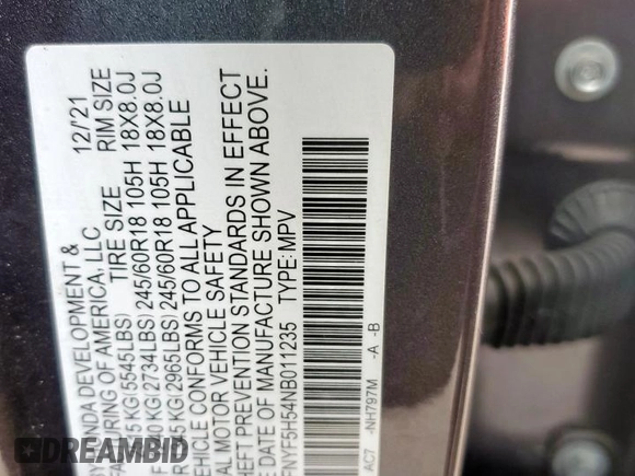 2022 Honda Pilot EX-L с VIN 5FNYF5H54NB011235, выставлен на аукционе Copart как лот 55689015 с пробегом 90 078 миль миль и Списание • Salvage title. История ставок и продаж доступна на DreamBid. Изображение 13.