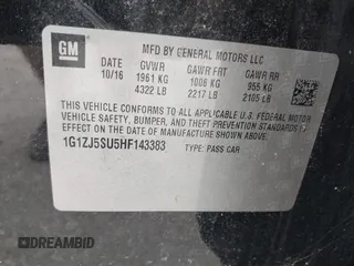 2017 Chevrolet Malibu Hybrid with VIN 1G1ZJ5SU5HF143383, listed as a IAAI auction lot 41888945 with 72,005 mi miles and . Bid and sale history available at DreamBid. Image 9.
