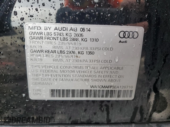 2014 Audi Q5 Premium Plus z VIN WA1CMAFP3EA126716, wystawiony jako Copart lot #56861425 z przebiegiem 109 522 mil mil oraz Szkoda całkowita • Salvage title. Historia ofert i sprzedaży dostępna na DreamBid. Obrazek 13.