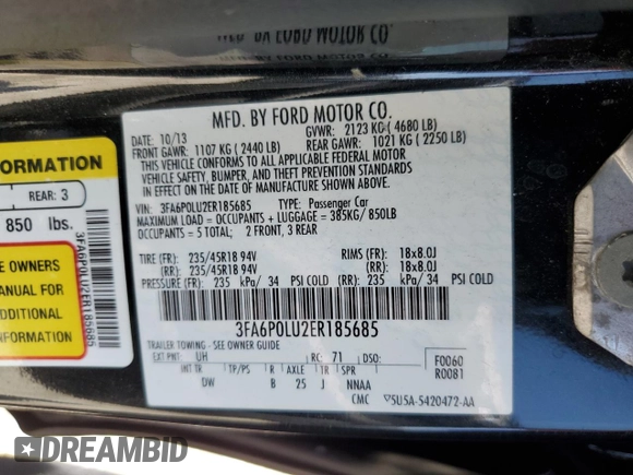 2014 Ford Fusion SE Hybrid with VIN 3FA6P0LU2ER185685, listed as a Copart auction lot 62941405 with 173,939 mi miles and Clean title. Bid and sale history available at DreamBid. Image 12.