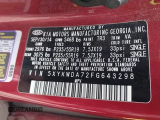 2015 Kia Sorento SX Limited with VIN 5XYKWDA72FG643298, listed as a IAAI auction lot 41670573 with 115,613 mi miles. Bid and sale history available at carsss.com. Image 9.