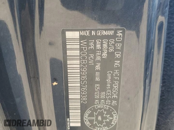 2006 Porsche 911 Carrera S with VIN WP0CB29916S769382, listed as a Copart auction lot 64796444 with 181,522 mi miles and Salvage Title. Bid and sale history available at carsss.com. Image 12.