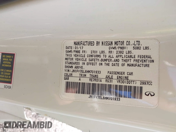 2017 Infiniti Q60 Red Sport 400 with VIN JN1FV7EL6HM701933, listed as a IAAI auction lot 41485664 with 72,496 mi miles and . Bid and sale history available at carsss.com. Image 9.