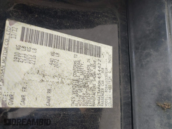 2013 Nissan Altima SV with VIN 1N4AL3AP4DN454422, listed as a IAAI auction lot 42530501 with 245,914 mi miles and . Bid and sale history available at DreamBid. Image 9.