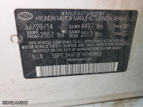 2015 Hyundai Sonata 2.4L Sport with VIN 5NPE34AF8FH049966, listed as a Copart auction lot 53540155 with 100,436 mi miles and Clean Title. Bid and sale history available at carsss.com. Image 12.