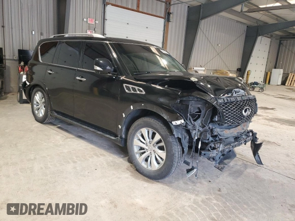 2015 Infiniti QX80 with VIN JN8AZ2NE7F9080402, listed as a Copart auction lot 52141295 with 0 mi miles and Salvage Title. Bid and sale history available at carsss.com. Image 4.