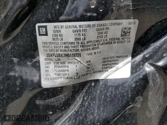 2017 GMC Terrain SLT with VIN 2GKFLUEK7H6118220, listed as a Copart auction lot 67544804 with Not Provided miles and Salvage Title. Bid and sale history available at DreamBid. Image 13.