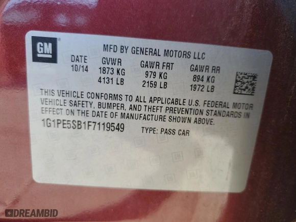 2015 Chevrolet Cruze LT with VIN 1G1PE5SB1F7119549, listed as a Copart auction lot 81198844 with 96,228 mi miles and Salvage Title. Bid and sale history available at carsss.com. Image 15.