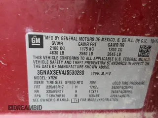 2018 Chevrolet Equinox LT with VIN 3GNAXSEV4JS530280, listed as a Copart auction lot 45481235 with 116,804 mi miles and Salvage Title. Bid and sale history available at carsss.com. Image 14.