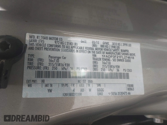 2015 Ford Focus SE с VIN 1FADP3F21FL274618, выставлен на аукционе IAAI как лот 42447069 с пробегом 126 165 миль миль и . История ставок и продаж доступна на DreamBid. Изображение 9.