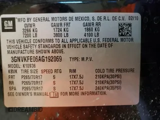 2010 Chevrolet Avalanche LT with VIN 3GNVKFE06AG192069, listed as a Copart auction lot 50096895 with 209,250 mi miles and Salvage title. Bid and sale history available at DreamBid. Image 12.