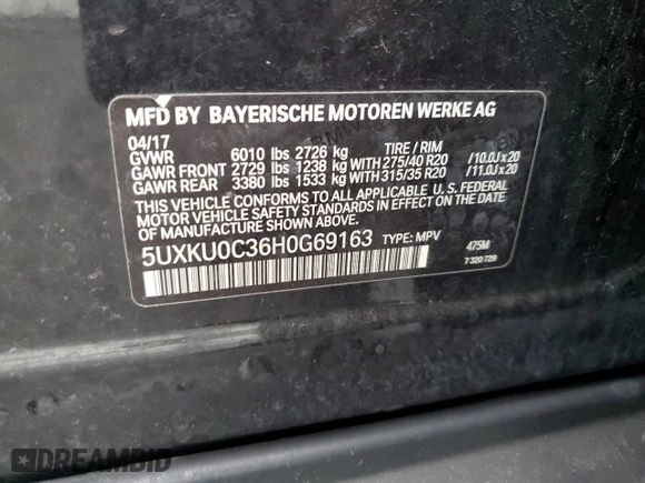 2017 BMW X6 sDrive35i with VIN 5UXKU0C36H0G69163, listed as a Copart auction lot 87044784 with 99,452 mi miles and Salvage Title. Bid and sale history available at carsss.com. Image 15.