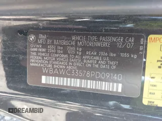 2008 BMW 3 Series 328xi z VIN WBAWC33578PD09140, wystawiony jako IAAI lot #42098531 z przebiegiem Nie podano mil oraz . Historia ofert i sprzedaży dostępna na DreamBid. Obrazek 9.