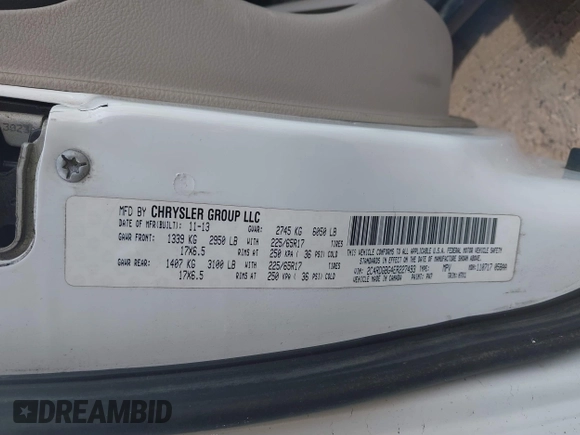 2014 Dodge Grand Caravan American Value with VIN 2C4RDGBG4ER227493, listed as a IAAI auction lot 41651263 with 206,169 mi miles and . Bid and sale history available at DreamBid. Image 9.