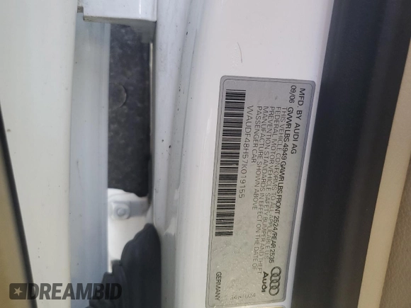 2007 Audi A4 2.0T z VIN WAUDF48H57K019155, wystawiony jako Copart lot #74383614 z przebiegiem 94 306 mil mil oraz Szkoda całkowita • Salvage title. Historia ofert i sprzedaży dostępna na DreamBid. Obrazek 13.