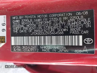 2009 Toyota Prius with VIN JTDKB20U393464588, listed as a IAAI auction lot 41549424 with 191,606 mi miles and . Bid and sale history available at DreamBid. Image 9.
