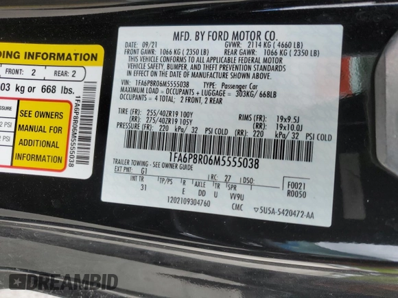 2021 Ford Mustang Mach 1 with VIN 1FA6P8R06M5555038, listed as a Copart auction lot 56496525 with 16,174 mi miles and Salvage title. Bid and sale history available at DreamBid. Image 13.